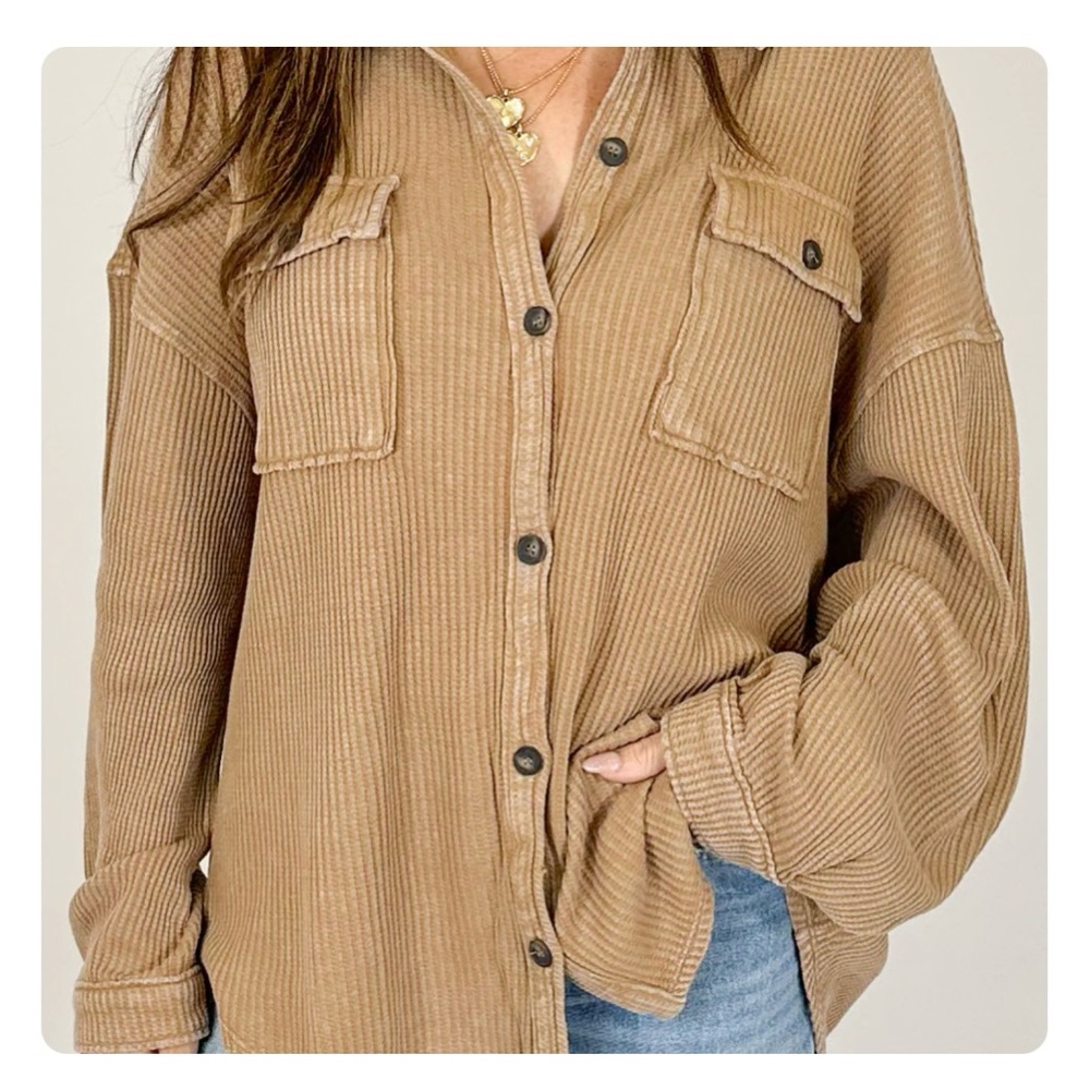 TALULAH Brown Waffle Button Down Shirt